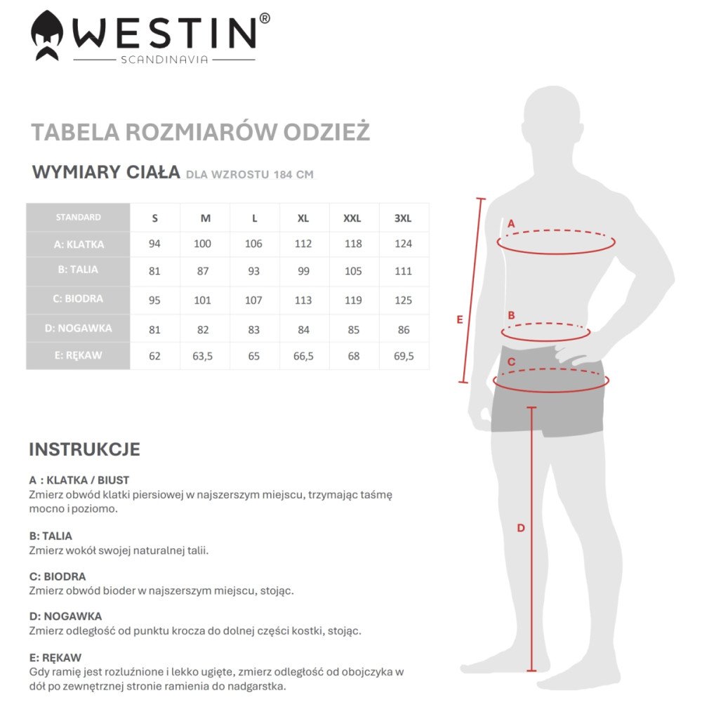 Kurtka Westin - Tabela Rozmiarów