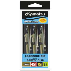 Zestaw leadcore Kamatsu z bezpiecznym klipsem 45lbs / 75cm camo - 3 szt.