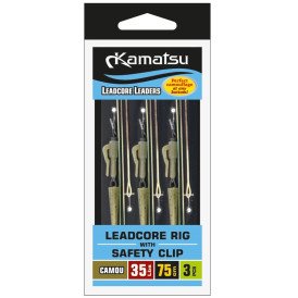 Zestaw leadcore Kamatsu z bezpiecznym klipsem 35lbs / 75cm camo - 3 szt.