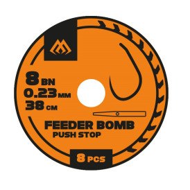 Przypony bezzadziorowe Mikado Feeder Bomb 38cm / 0,18mm / push-stop / roz. 12