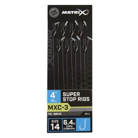 Przypony bezzadziorowe Matrix MXC-3 - 10cm / żyłka 0,18mm / hak 14 / push-stop